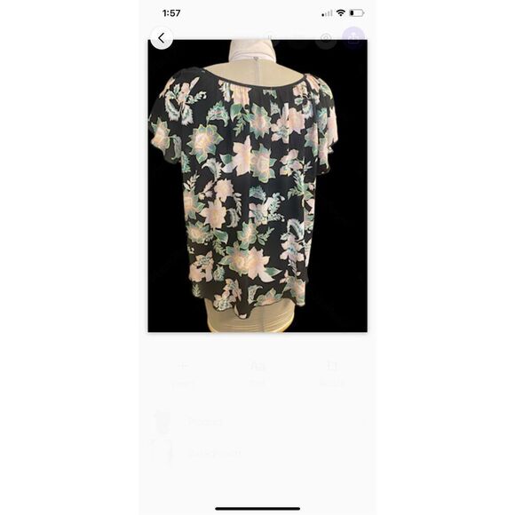 Philosophy Women’s Flutter Sleeve Black Floral Print Top Sz. XL Lightweight - Picture 7 of 11